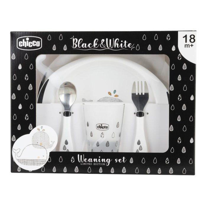 Chicco Artsana Set Pappa Black White Whales 18m+ Limited Edition