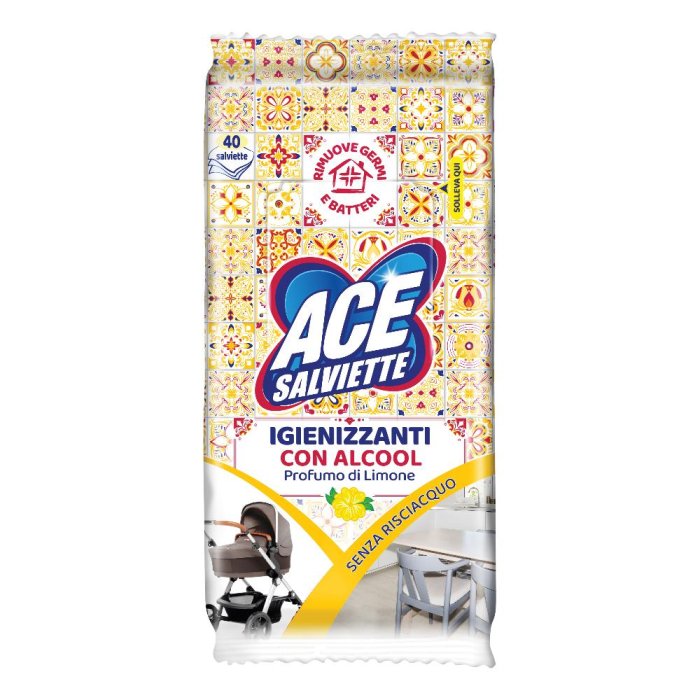 Ace Salviette Igienizzanti Sgrassanti Multiuso 40 Pezzi | Salviette Detergenti Ace per Superfici