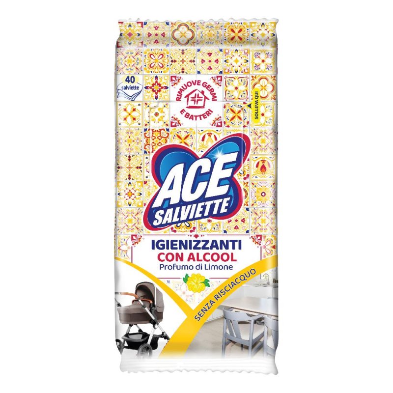 Ace Salviette Igienizzanti Sgrassanti Multiuso 40 Pezzi | Salviette Detergenti Ace per Superfici