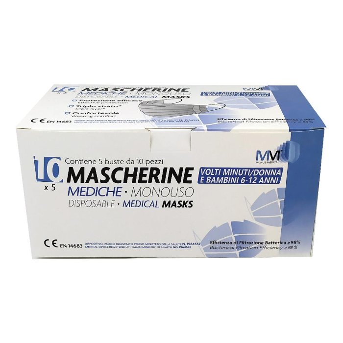 Munus Medical Mascherine Chirurgiche per Bambini da 6 a 12 anni 10 pezzi