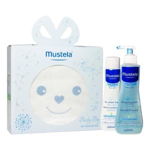 Mustela Trattamenti Delicati per Mamme e Bambini Cofanetto Set Bavaglino + Fluido Detergente + Detergete Delicato Rosa
