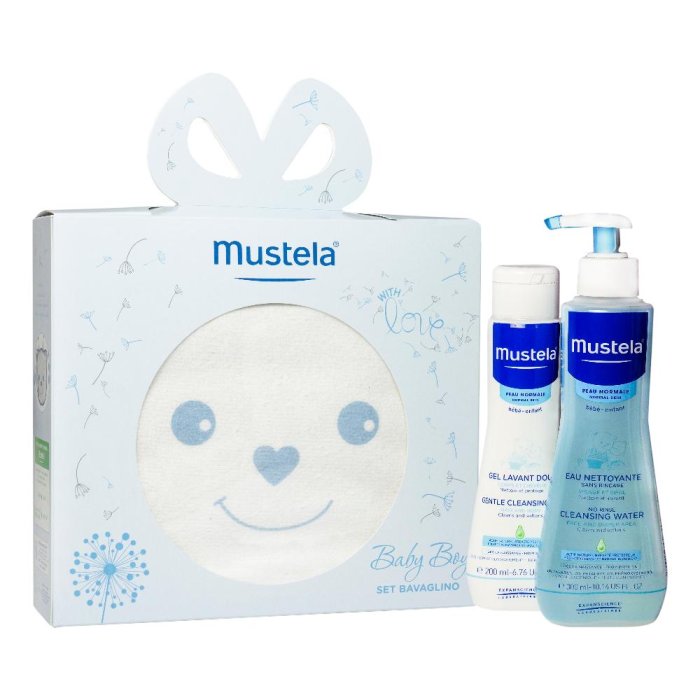 Mustela Trattamenti Delicati per Mamme e Bambini Cofanetto Set Bavaglino + Fluido Detergente + Detergete Delicato Rosa