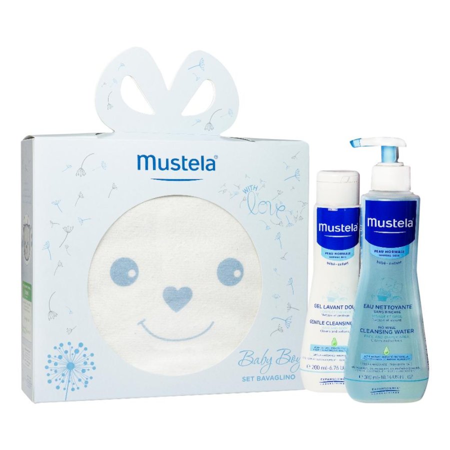 Mustela Trattamenti Delicati per Mamme e Bambini Cofanetto Set Bavaglino + Fluido Detergente + Detergete Delicato Rosa