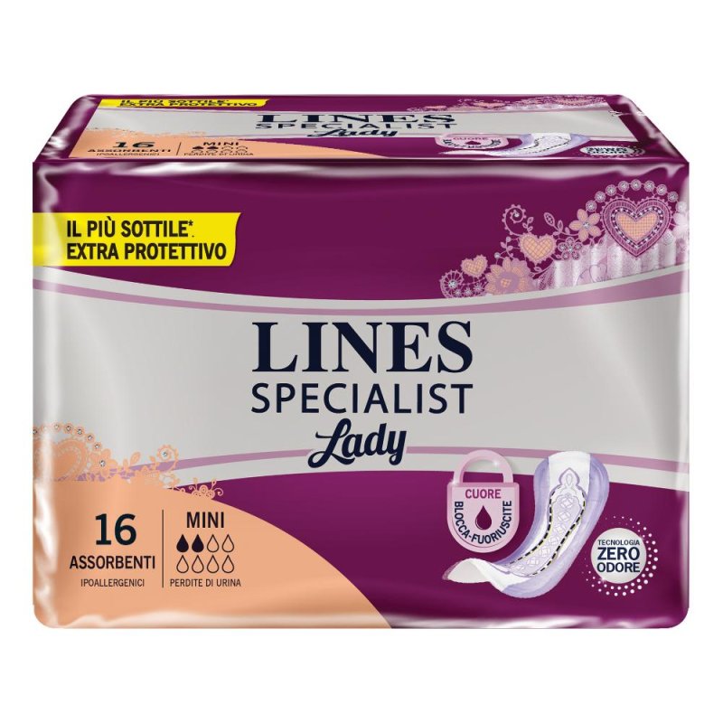 Lines Specialist Mini Assorbenti Per Perdite Urinarie Leggere 16 Pezzi Lines Specialist Mini Assorbenti Per Perdite Urinarie Leggere 16 Pezzi