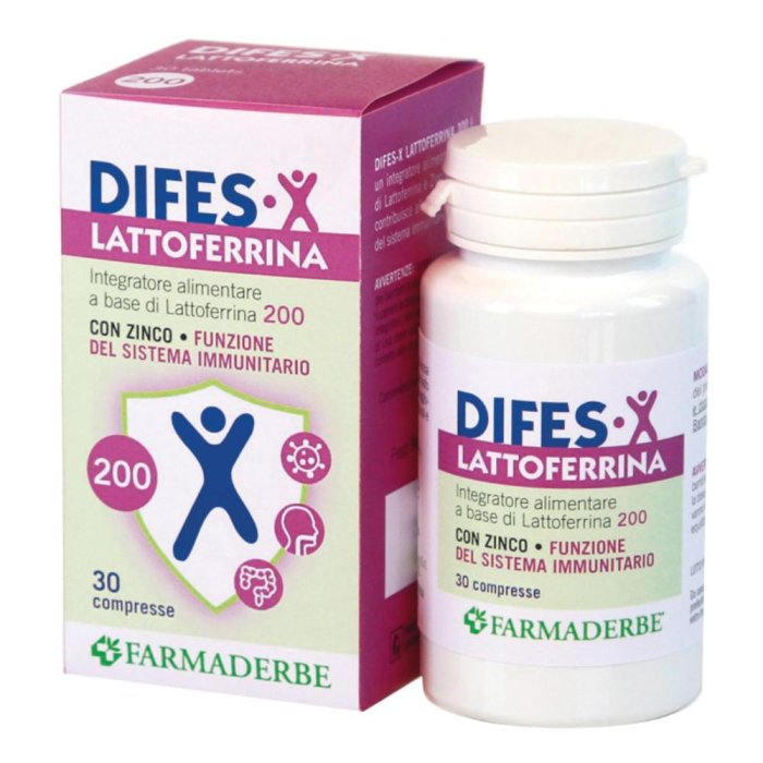 Farmaderbe Difes-x Lattoferrina 200 Integratore Alimentare 30 compresse