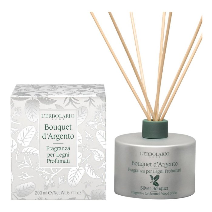 Bouquet Argento fragranza legni preziosi - profumatore dâ€™ambiente elegante con bastoncini