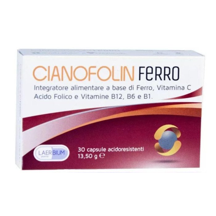 Cianofolin Ferro 30 Capsule Integratore di Ferro e Acido Folico per Stanchezza, Anemia e Difese Immunitarie