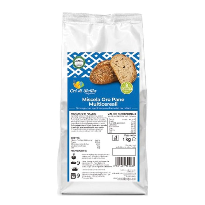 Ori di Sicilia Miscela Oro Mix Pane Multicereali Preparato Senza Glutine per Pane Nutriente 1 kg 