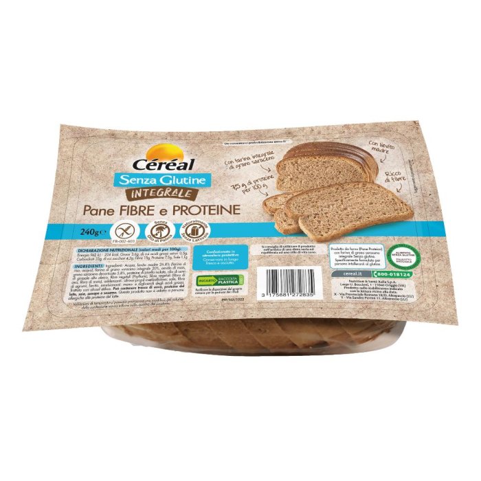 Céréal Pane Fibre e Proteine 240 g - pane integrale senza glutine ricco di fibre e proteine