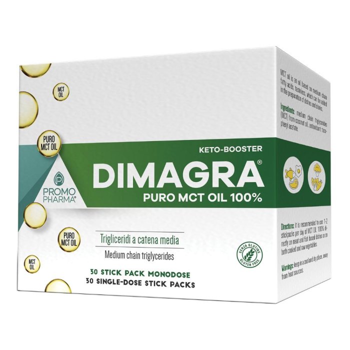 Dimagra MCT Oil 100% Olio di Trigliceridi a Catena Media 30 Stick Monodose Integratore per Controllo del Peso