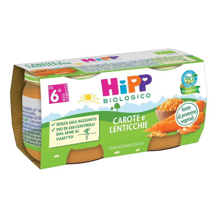 HiPP Biologico Omogeneizzato di Carota e Lenticchie dai 6+ Mesi 2 x 80g