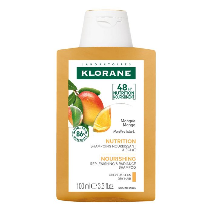 Klorane Shampoo al Mango 100 ml Nutriente per Capelli Secchi e Spenti con Forza Tiger e Freschezza Woods