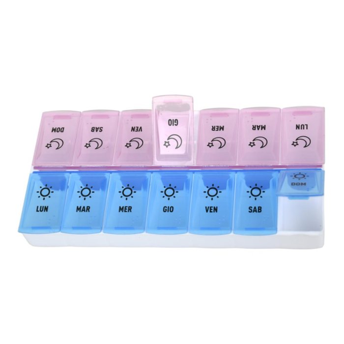 Portapillole settimanale 7 giorni x 2 scomparti - astuccio per organizzare farmaci