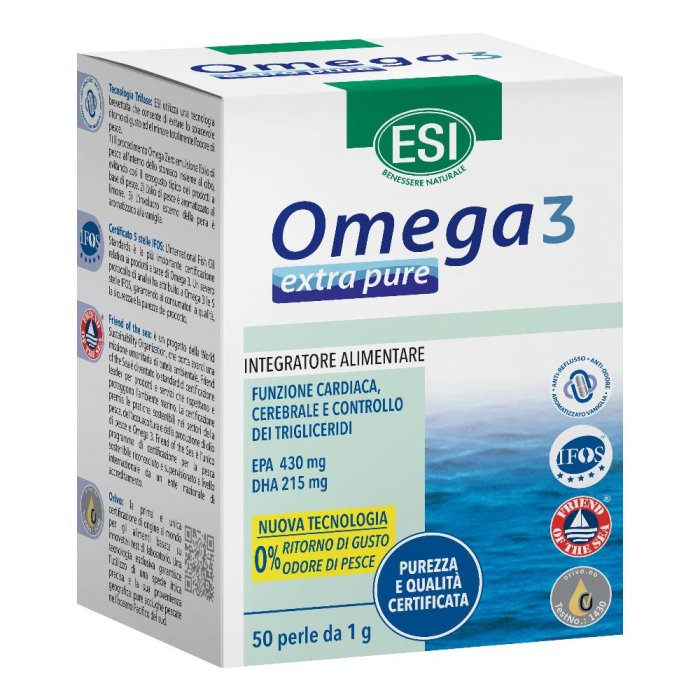 ESI Omega 3 - Extra Pure Integratore Naturale Omega 3 e Vitamina E, 50 Perle