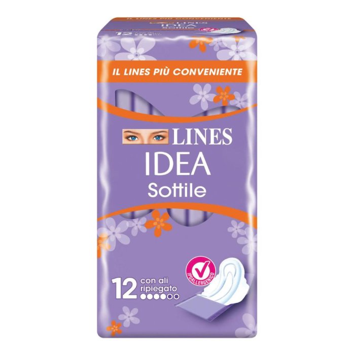 Lines Idea Sottile Ripiegata con ali 12 pz - assorbenti igienici sottili con ali