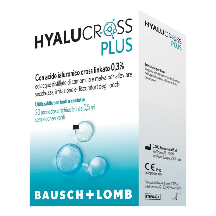 Hyalucross Plus Collirio Lubrificante Occhi Monodose 0,5 ml x 20 Flaconcini Sterili