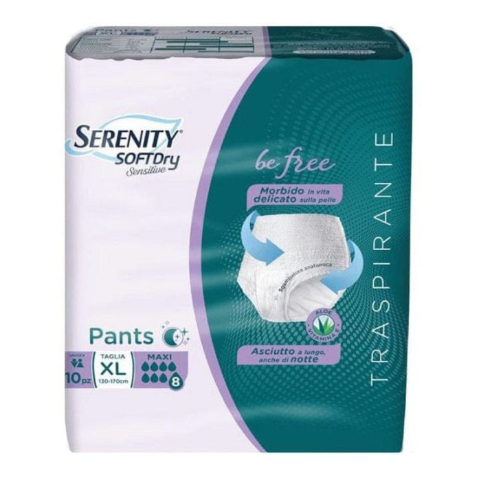 Serenity Pants Mutandina Assorbente Incontinenza Maxi XL 10 Pezzi, Elevata Protezione e Comfort Sensitive per Adulti