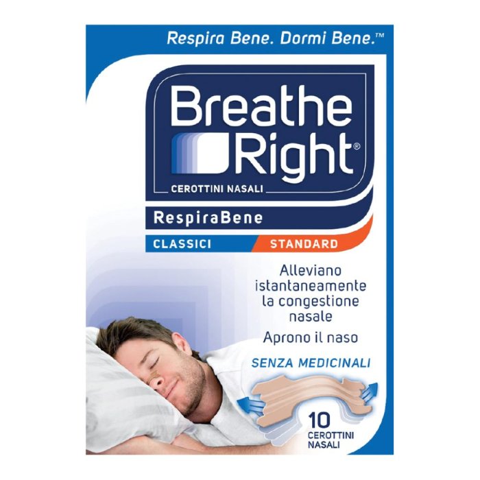 Breath Right Respirabene 10 cerottini nasali classici standard