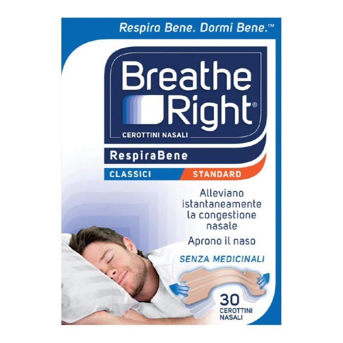 Breathe Right Classici - Cerotti Nasali per Sollievo dalla Congestione e Russamento 30 pezzi 