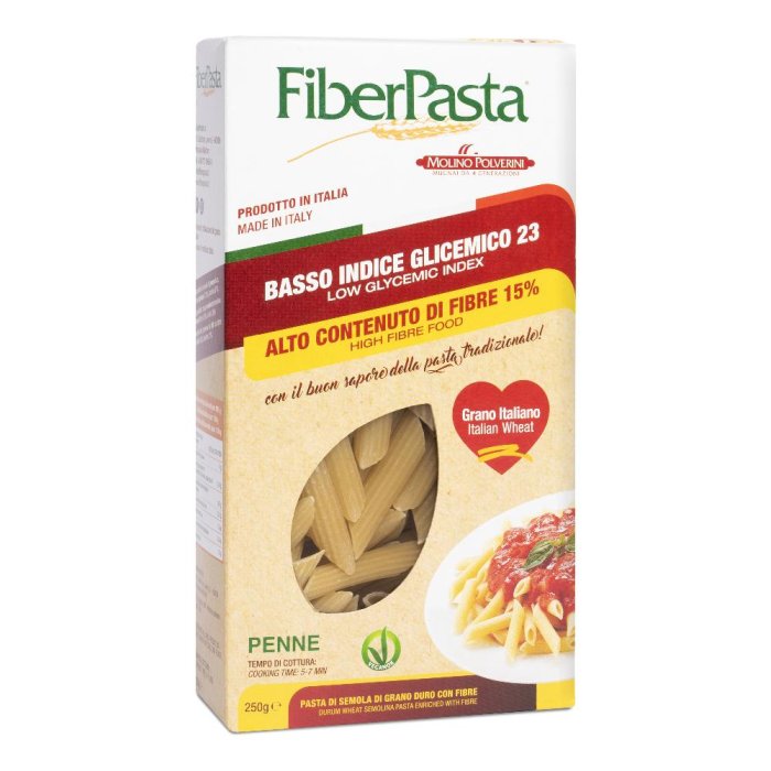 FiberPasta Penne B.I. 250 g Pasta Secca ad Alto Contenuto di Fibre e a Basso Indice Glicemico