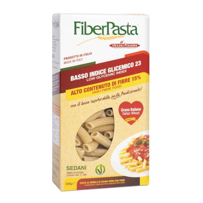 FiberPasta Sedani 250 g – Pasta a Basso Indice Glicemico Ricca di Fibre per Alimentazione Sana