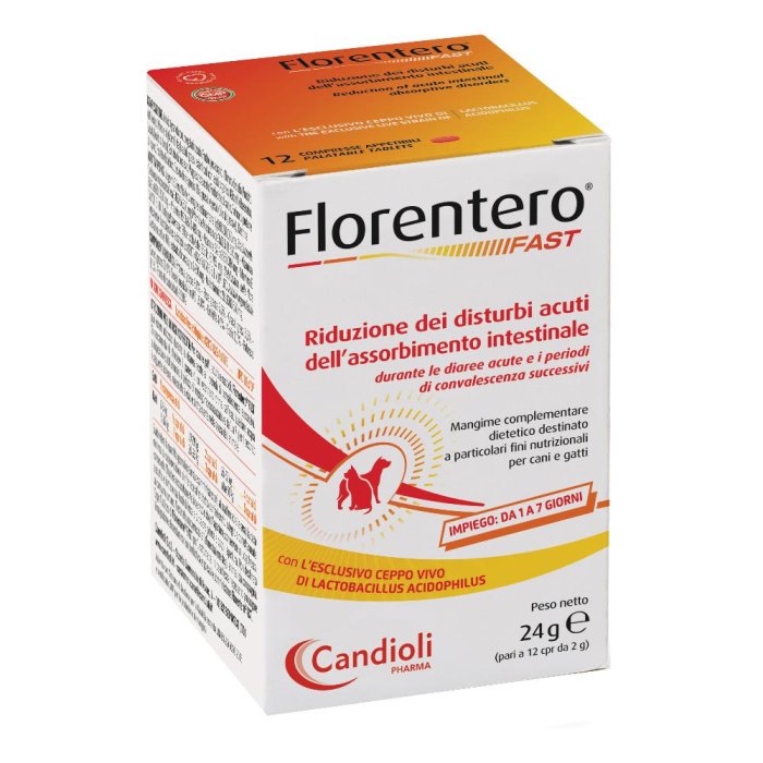 Florentero Fast 12 Compresse Mangime Complementare per Cani e Gatti per Diarrea Acuta e Benessere Intestinale