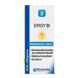 Nutergia Ergy D Integratore di Vitamina D3 in Gocce 15 Millilitri per Sistema Immunitario Ossa e Denti