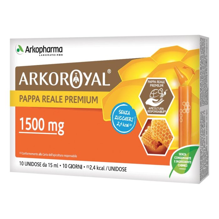 Arkoroyal Pappa Reale 1500 mg Senza Zucchero Integratore Alimentare Energizzante 10 Flaconcini
