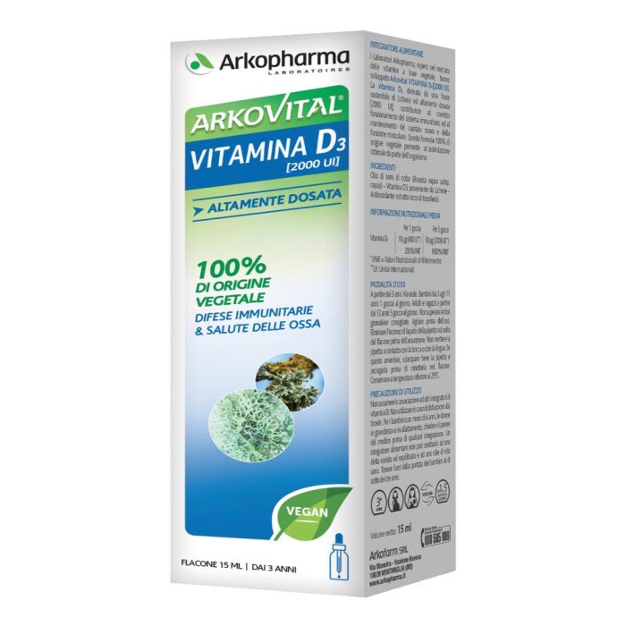 Arkovital Vitamina D3 Integratore in Gocce 15 ml per Ossatura e Difese Immunitarie