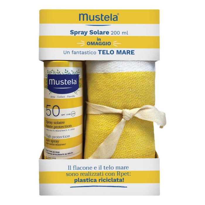 Mustela Latte Solare Spray SPF 50+ Protezione Alta 200ml + Telo Mare In Omaggio