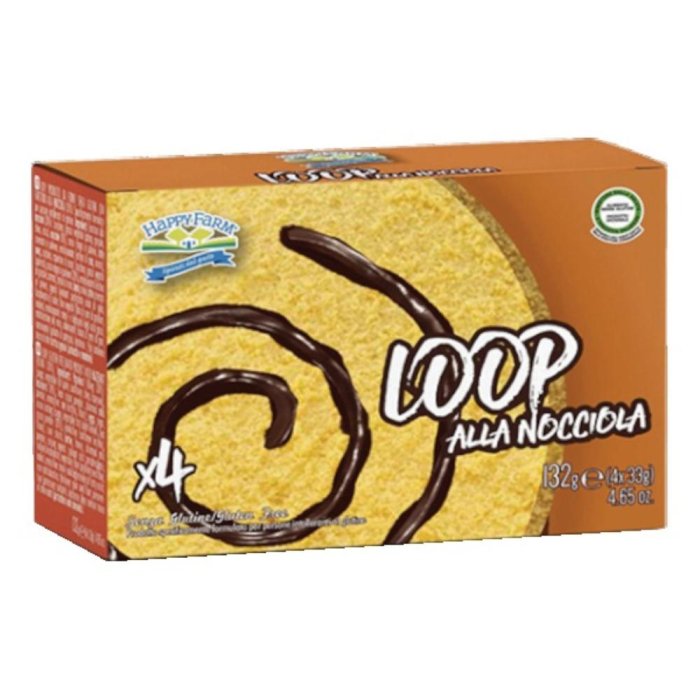 Happy Farm Alimenti senza Glutine Merendine Loop Spirale alla Nocciola 144 g