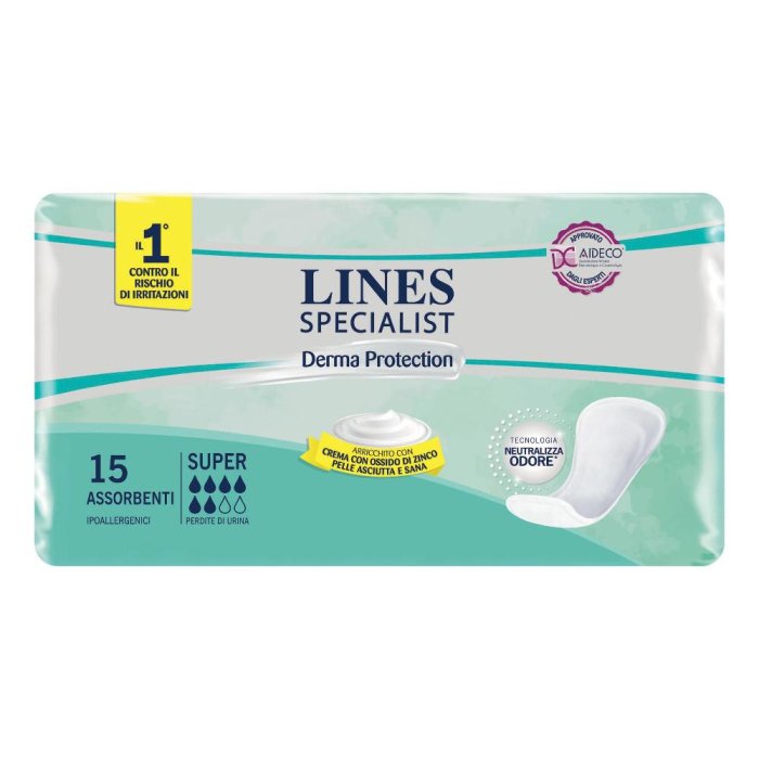 Lines Specialist Derm Assorbenti Super Donna 15 Pezzi – Protezione Delicata per Pelle Sensibile
