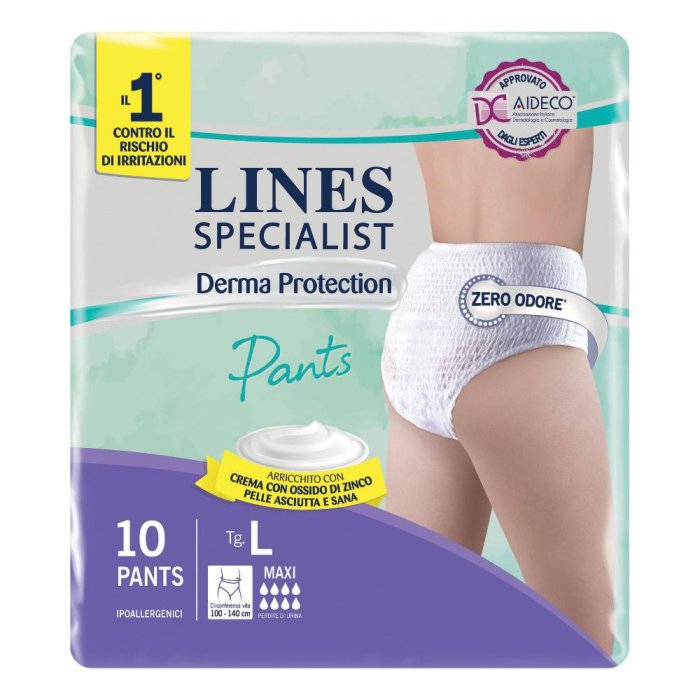 Lines Derm Pants Pannoloni a Mutandina Assorbenti per Incontinenza Taglia L Unisex 10 Pezzi