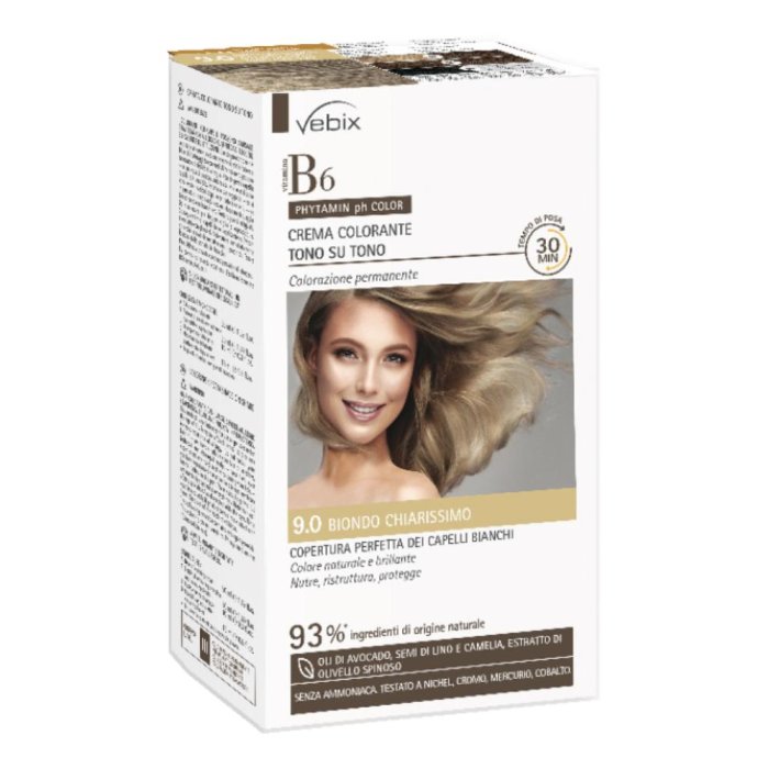 Vebix Phytamin pH Color 9.0 Bio Tinta per Capelli Biondo Chiarissimo Naturale Colorazione Delicata