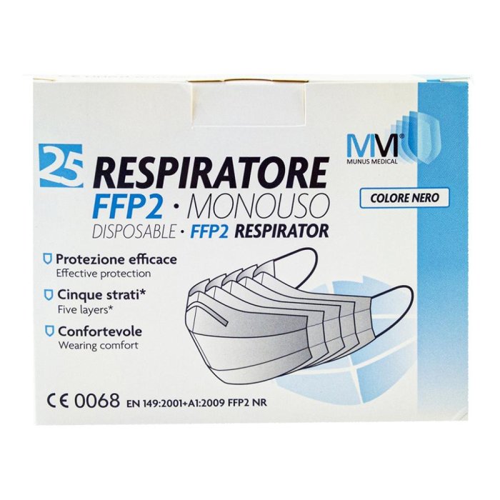 Munus Med Respir Protezione Virus Mascherina FFP2 NR Nero