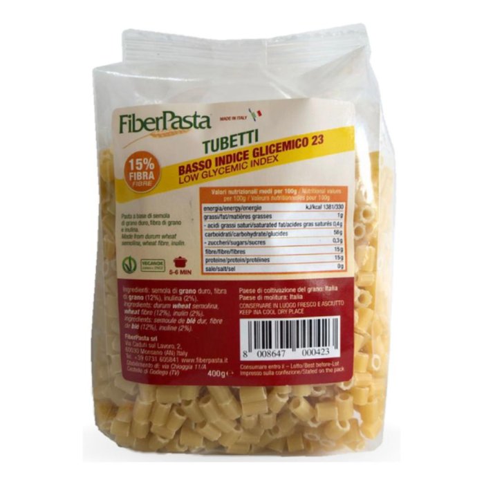 Fiberpasta Tubetti 400 Grammi Pasta Integrale per Brodo Ricca di Fibre