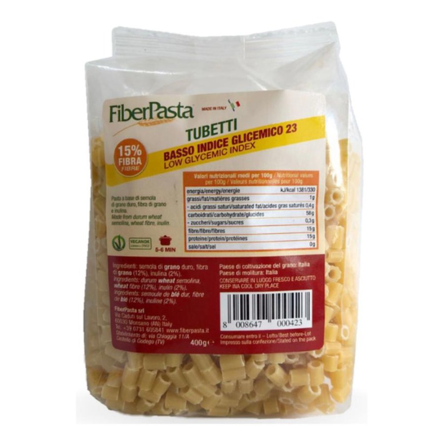 Fiberpasta Tubetti 400 Grammi Pasta Integrale per Brodo Ricca di Fibre Fiberpasta Tubetti 400 Grammi Pasta Integrale per Brodo Ricca di Fibre