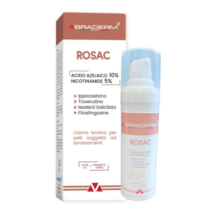 Braderm Rosac Crema Viso Lenitiva Anti Rossori 30 ml per Pelle Sensibile and Couperose Idratante Protettiva