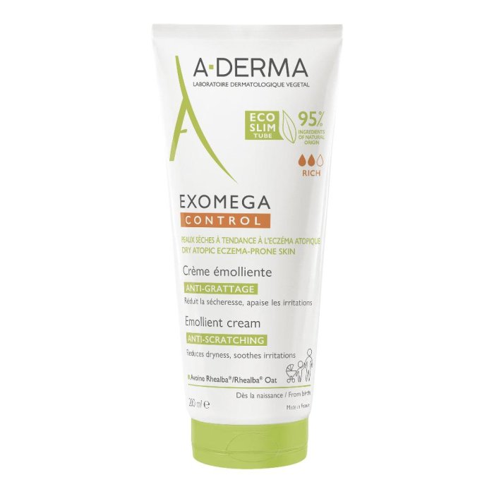 A-Derma Exomega Control - Crema Emolliente Anti-Grattage Pelle Secca e Atopica Prurito 200 ml