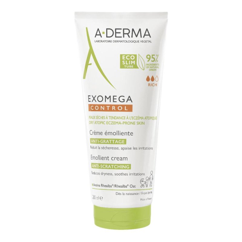 A-Derma Exomega Control - Crema Emolliente Anti-Grattage Pelle Secca e Atopica Prurito 200 ml