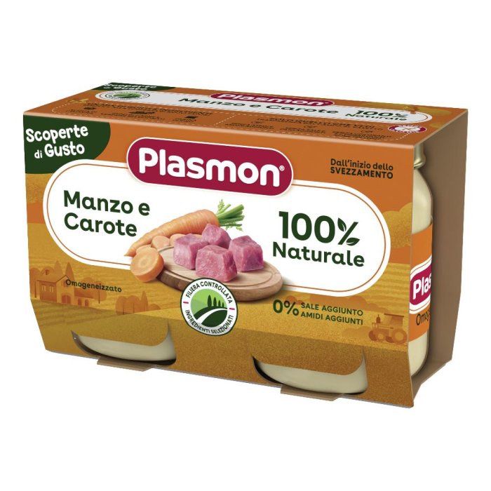 Plasmon omogeneizzato manzo e carote 2x80 g - omogeneizzato carne e verdure per bambini
