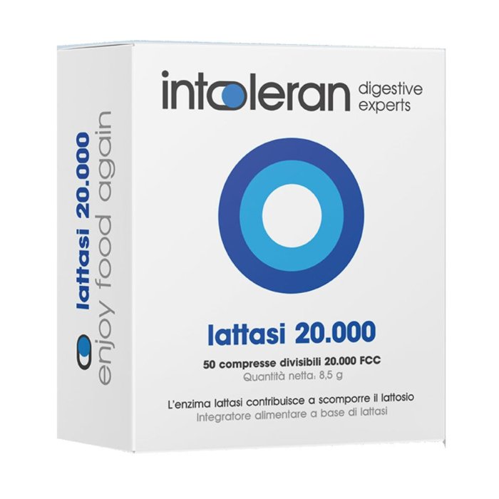 Intoleran Lattasi 20.000 - 50 Compresse - Integratore Alimentare per Intolleranza al Lattosio