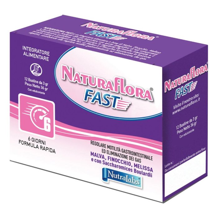 NATURAFLORA Fast Integratore Probiotico 12 Bustine per Benessere Intestinale e Equilibrio della Flora Batterica