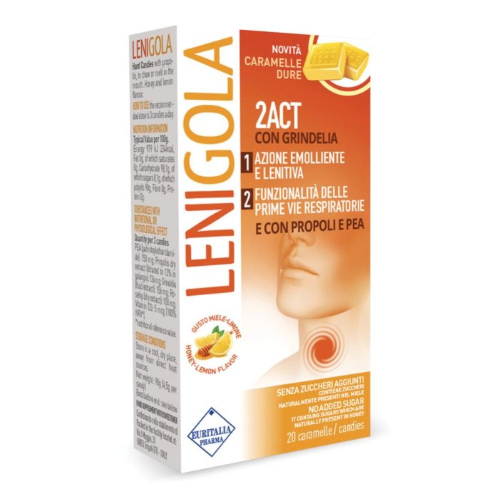 Lenigola 2ACT Caramelle dure con Grindelia ad azione emolliente 20 caramelle