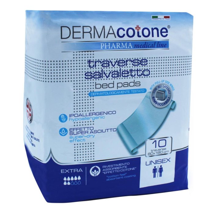 Dermacotone Trav traversa letto assorbente 80x180 cm in cotone ipoallergenico per protezione materasso e incontinenza, confezione da 10 pezzi