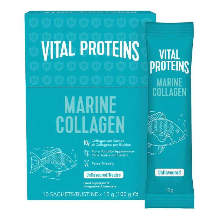 Collagene Marine Marino Puro Integratore in Polvere 10 Bustine da 10 g per Pelle Articolazioni Capelli e Unghie