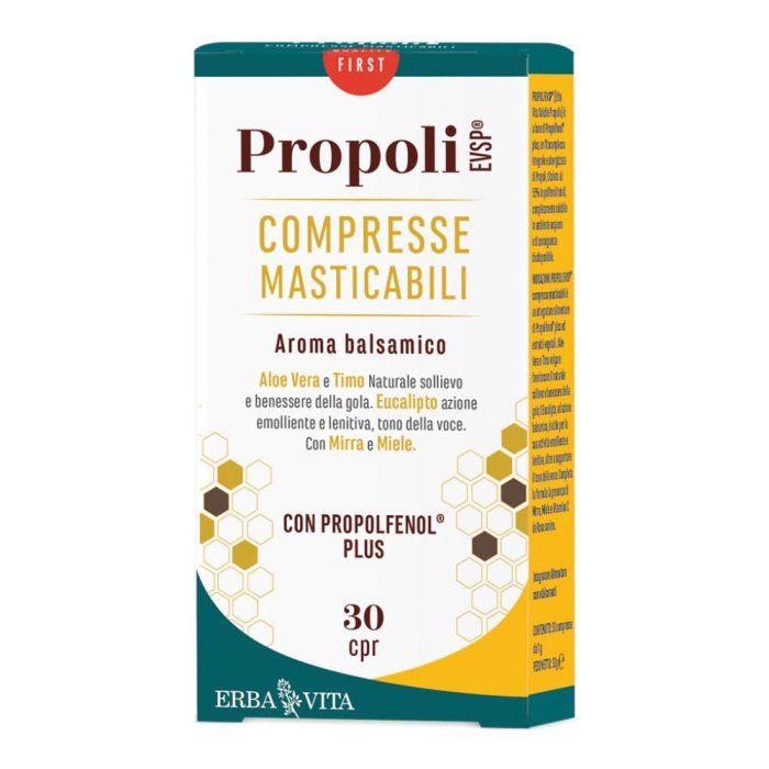 Erba Vita Propoli EVSP 30 compresse - integratore con propoli titolata per difese immunitarie e benessere della gola