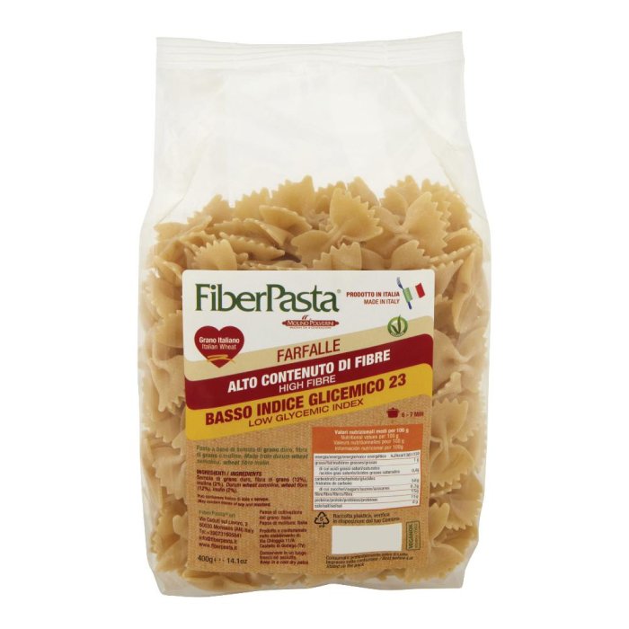 Fiberpasta Farfalle 400g Pasta ad Alto Contenuto di Fibre e a Basso Indice Glicemico