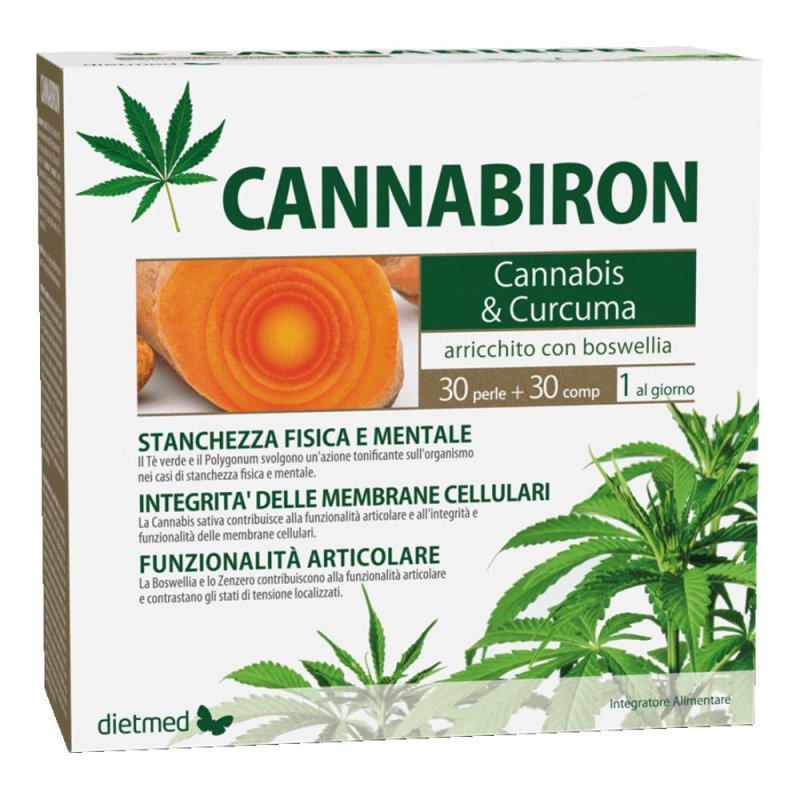 Cannabiron 30 perle + 30 compresse - integratore con fitocomplessi a base di canapa per benessere generale