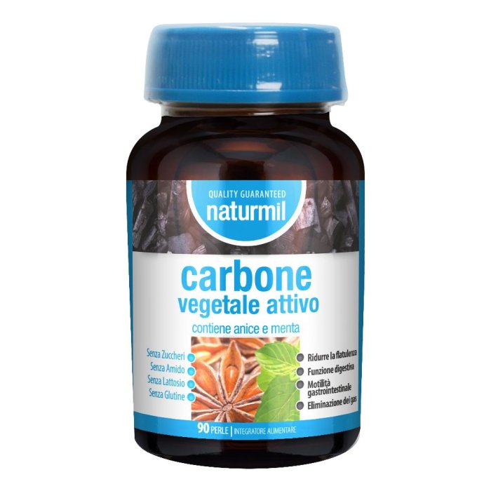 Naturmil Carbone Vegetale Attivo - Integratore per la Funzione Digestiva - 90 Perle da 0,84 g